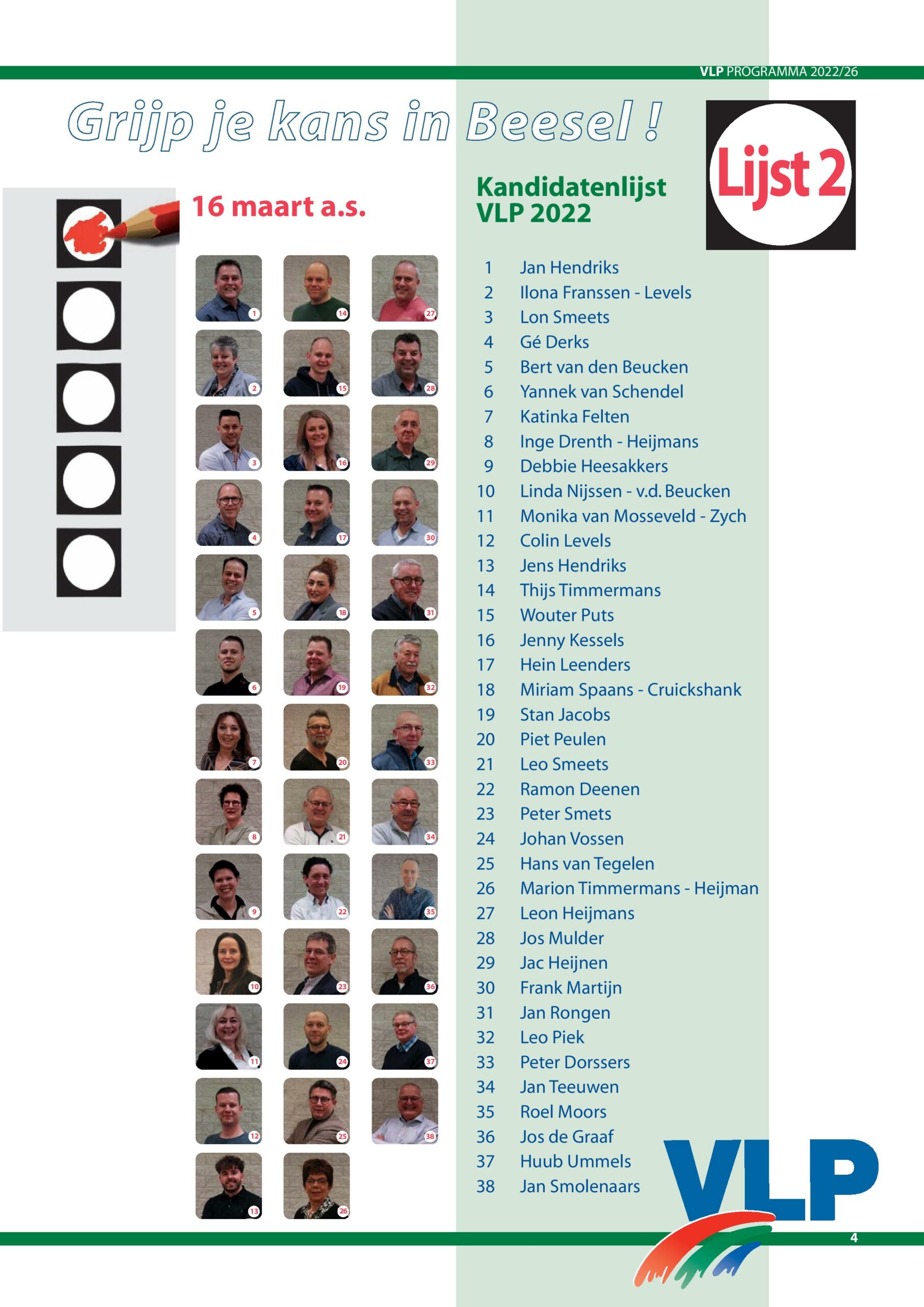 VLP kandidatenlijst, jong en oud, man en vrouw, vertegenwoordigers van alle drie de kernen.